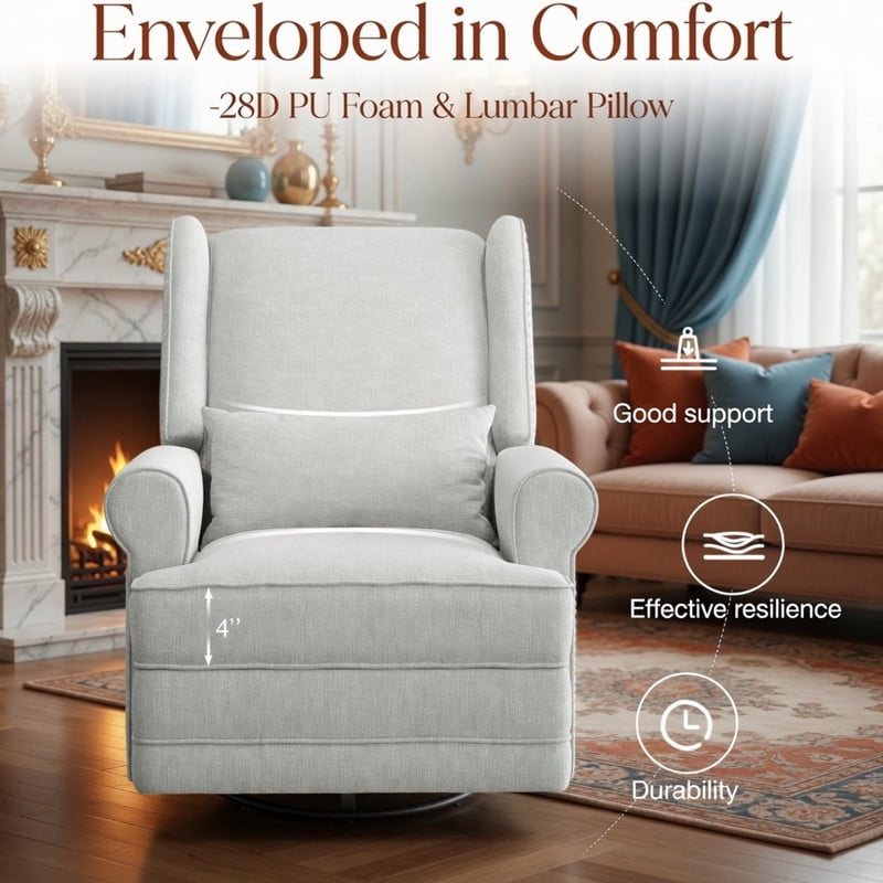 34.25" Extra Wide Swivel Recliner Glider Chair with Rocking, Lounge Chair with Pull-Out Footrest, Waterproof Fabric, Tool-Free Assembly