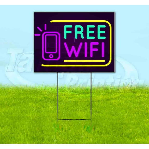 Neon Brick Free Wifi V3 (18" x 24") Yard Sign, Includes Metal Step Stake