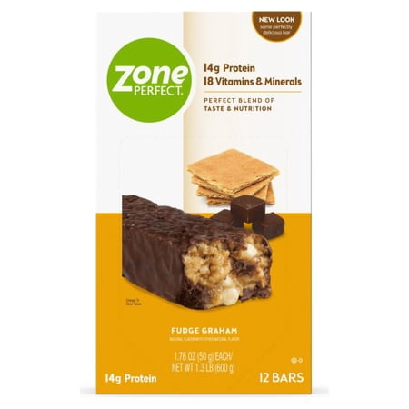 (2 pack) (2 Pack) ZonePerfect Protein Bars, Fudge Graham, 14g of Protein, Nutrition Bars With Vitamins & Minerals, Great Taste Guaranteed, 12 Bars