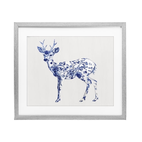 Stupell Industries Rustic Lodge Graceful Toile Deer Gray Framed Print Under Glass, 16 x 13, by Lettered and Lined