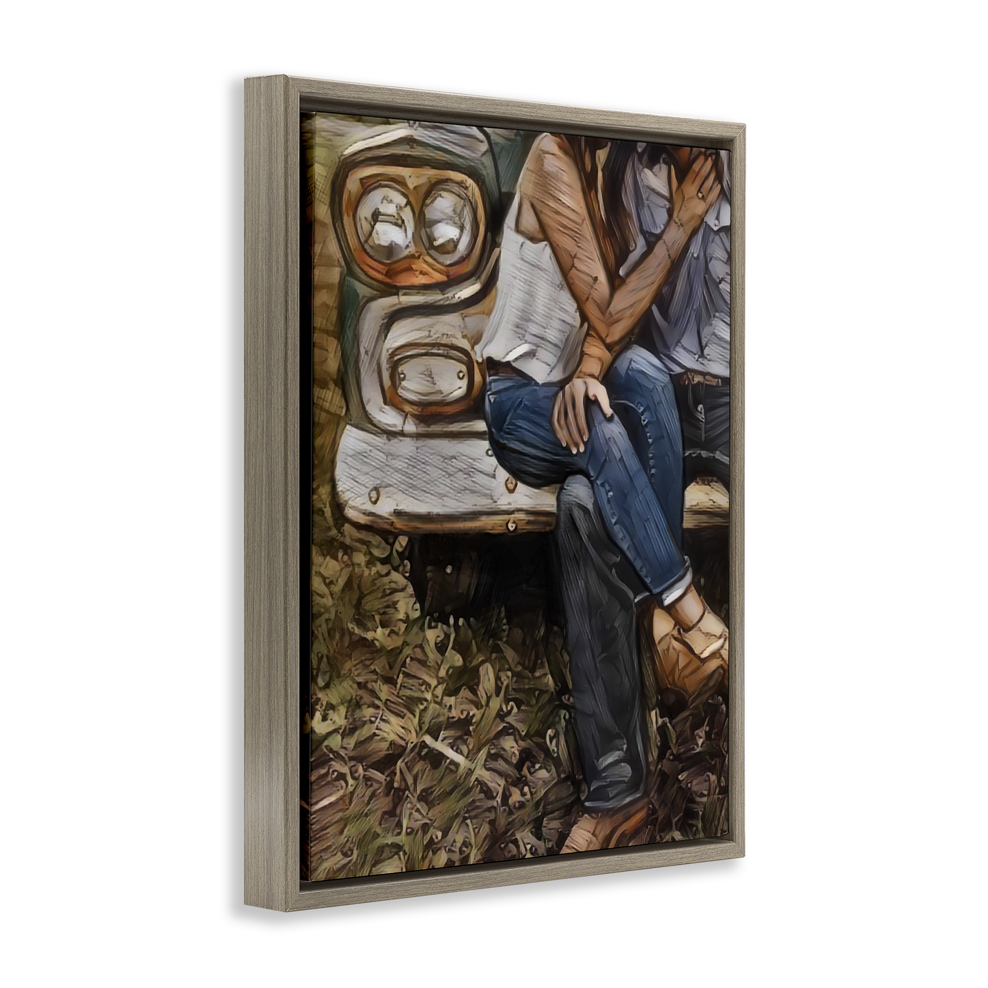 Crossed Legs & Trucks Brown Framed Floater Canvas Wall Art, design by Jesse Keith