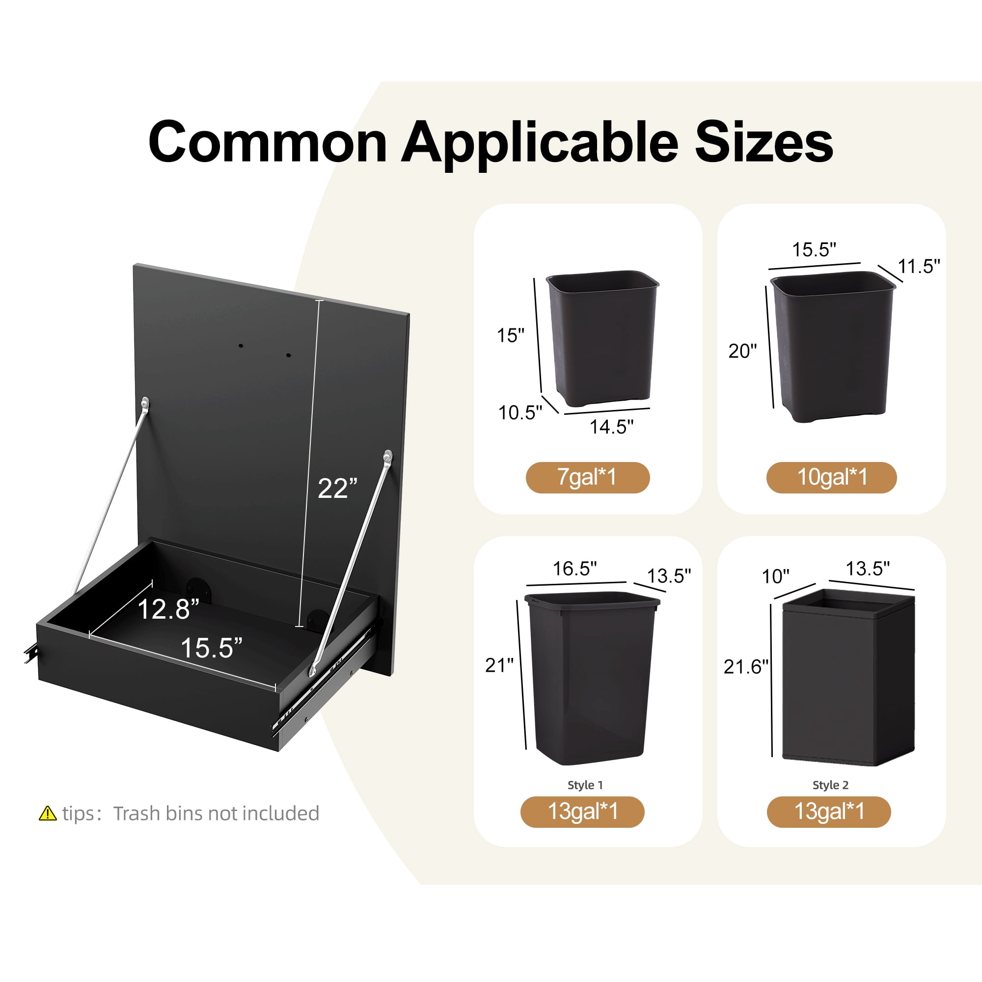 Pull Out Trash Can Cabinet for Double 7 Gallon or 13 Gallon Bin, Freestanding Kitchen Trash Bin Cabinet with Drawer, Pet Proof Hidden Garbage & Recycling Storage for Laundry & Living Room, Black