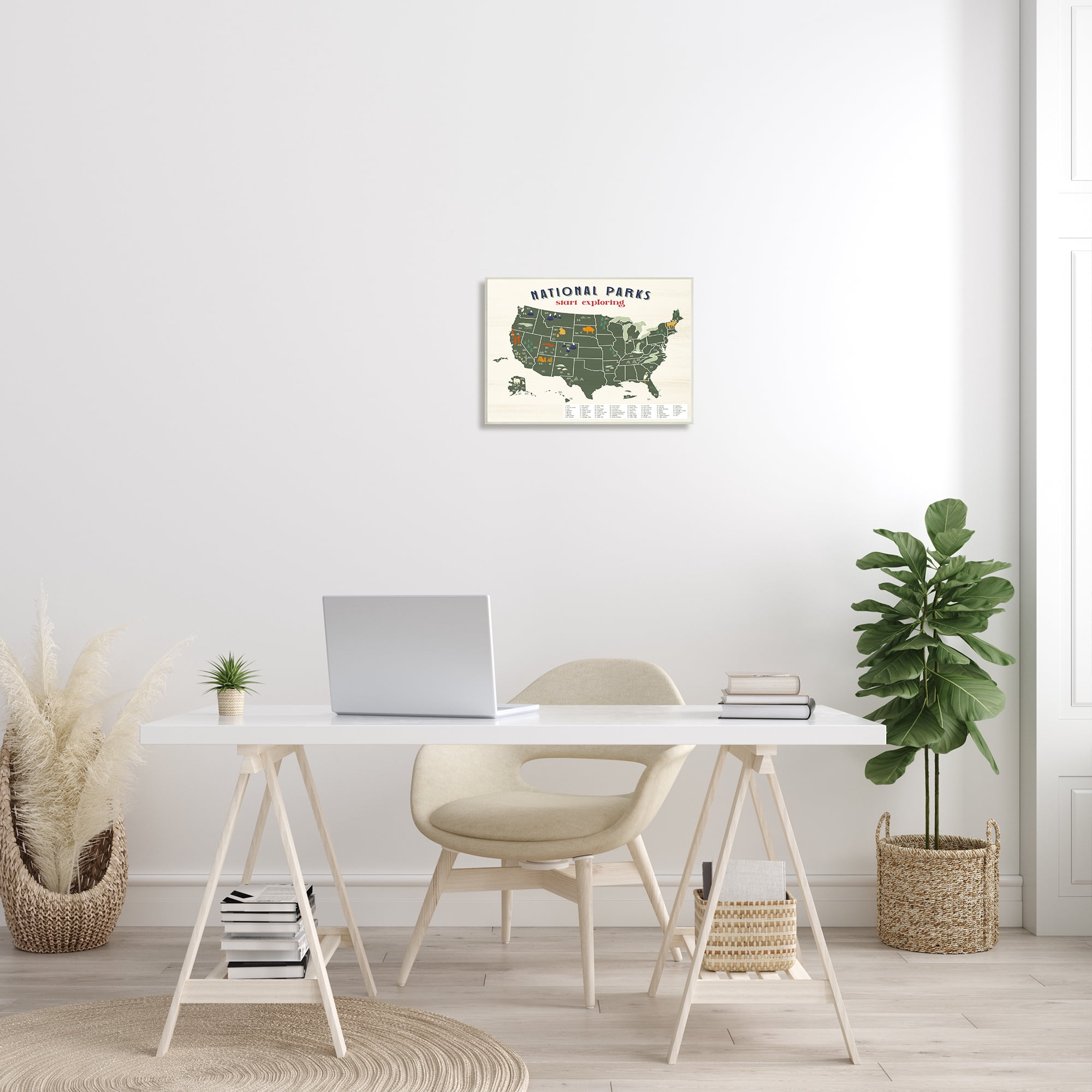 Stupell Industries National Parks Map with Numbered Key United States Town & City Painting Unframed Art Print Wall Art, 13 x 19