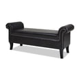 thumbnail image 3 of Kathy Roll Arm Entryway Accent Bench Vintage Black Brown Faux Leather, 3 of 5