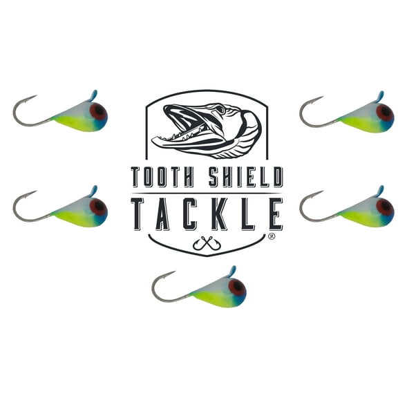 Tooth Shield Tackle UV Glow Tungsten Ice Fishing Jigs 5-Pack Crappie Perch Bluegill Panfish Jig 5mm (Bloodshot Eyes) Premium Tungsten Ice Jigs