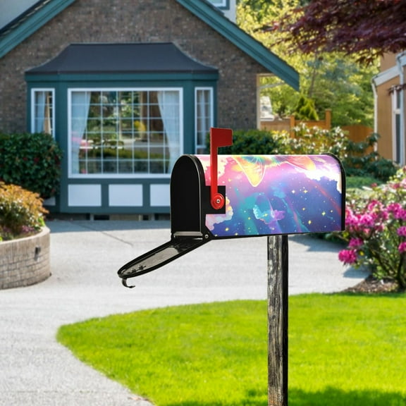 Rainbow Cat Clouds Mailbox Cover Magnetic Standard Size Post Box Cover Wraps Home Garden Decor 18" X 21"
