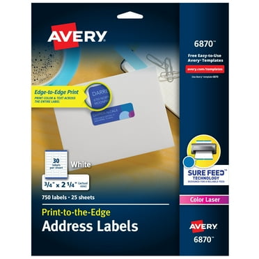 Avery Address Labels, Sure Feed, 3/4" x 2-1/4", 750 Labels (6870)