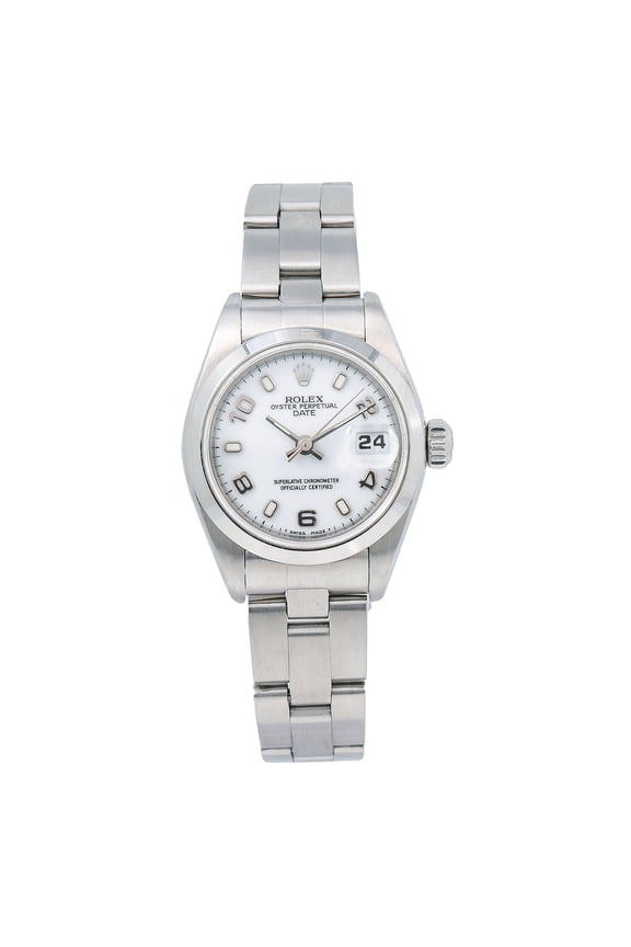Pre-Owned Rolex Oyster Perpetual Lady Date 69160 26MM White Dial With Stainless Steel Oyster Bracelet