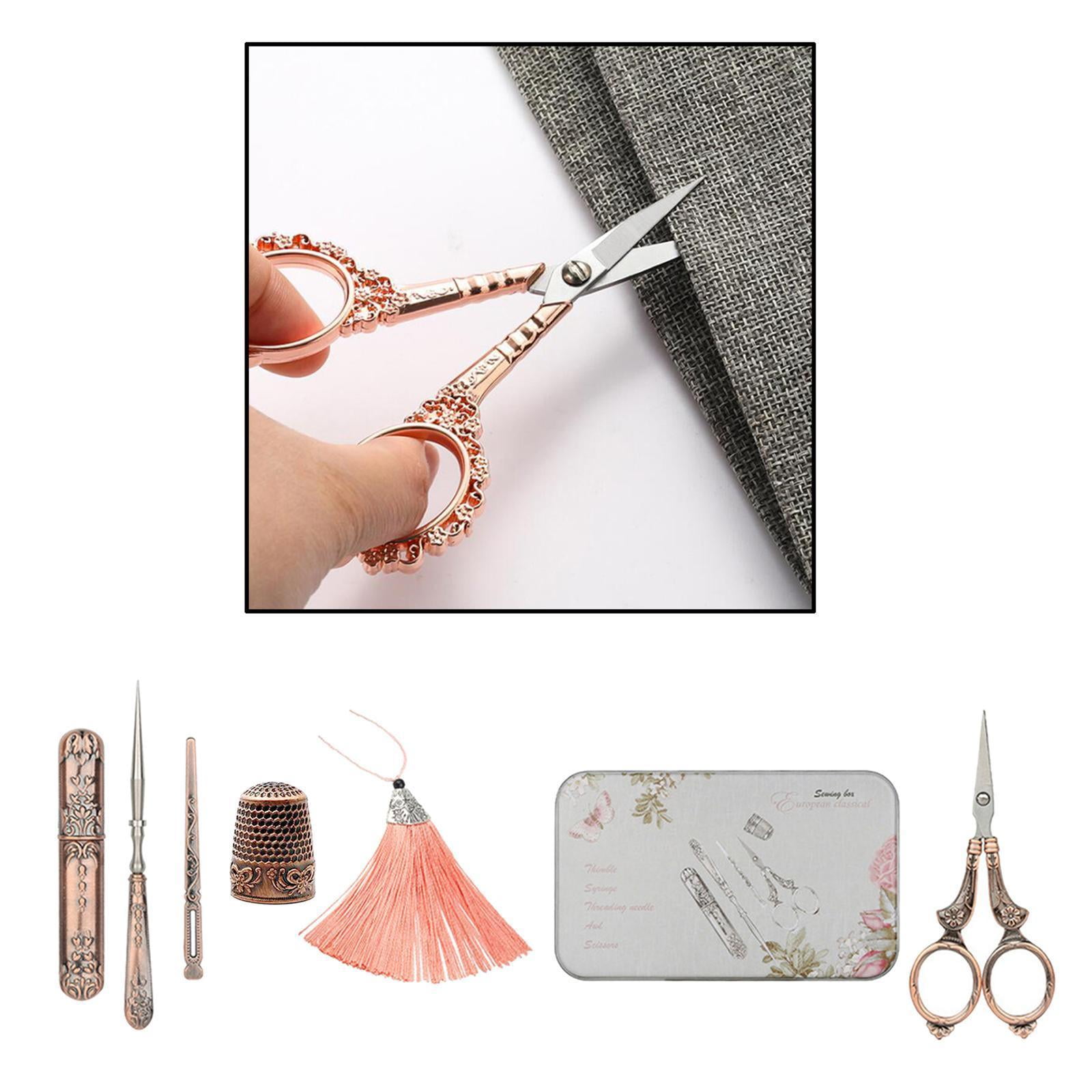 FVDPWYE 5Pcs/set Exquisite Vintage Scissors Set Scissors+Needle Storage Tube+Awl+Needle Royal court