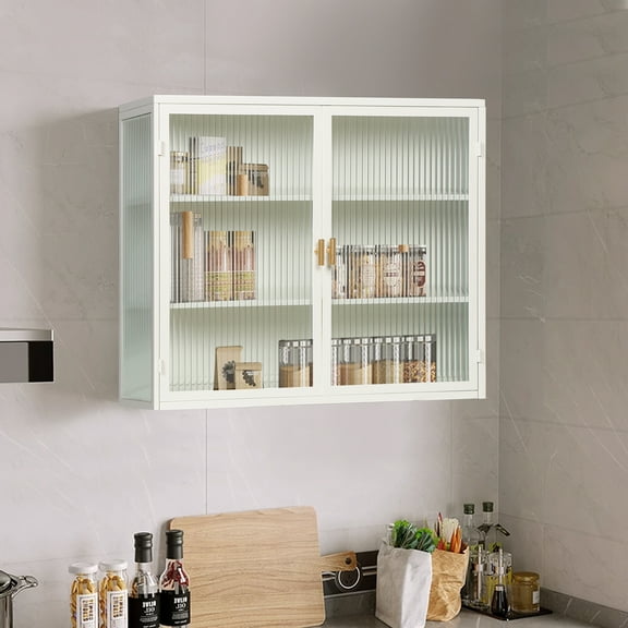 Double Glass Door Wall Cabinet With Removable Shelves For Office Dining Room Living Room Kitchen Bathroom