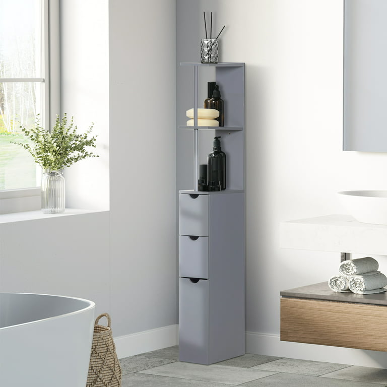 HOMCOM Tall Bathroom Storage Cabinet, Freestanding Linen Tower with Adjustable Shelves