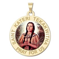 Picturesongold.Com Saint Kateri Tekakwitha Religious Medal Color - 3/4 inch Size of a Nickel in Solid 14K Yellow Gold