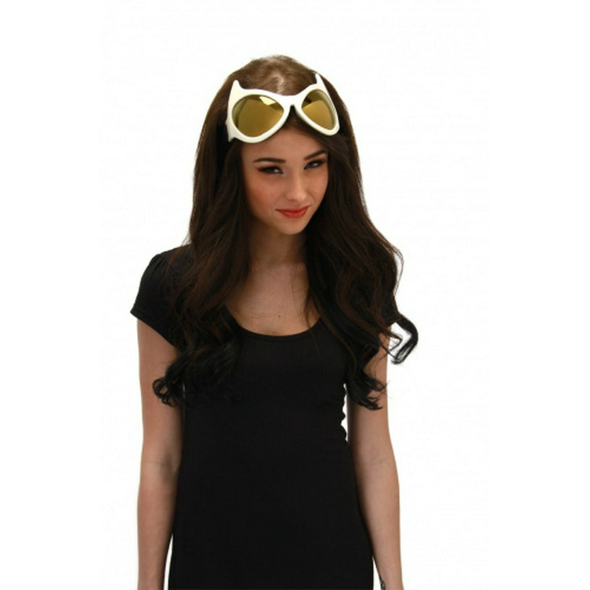 Cat Eye Goggle Adult Costume Glasses White/Gold