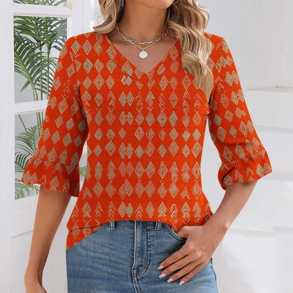 Vetsdori 3/4 Sleeve Tops for Women Pullover Graphic Dressy Tunic,Crewneck Summer Juniors Blouses Gift