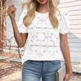 thumbnail image 2 of Enjoytime Shirts for Women Trendy Round Neck Hollow Lace 3/4 Sleeve Tops Solid Color Travel Business Casual Blouse, 2 of 6