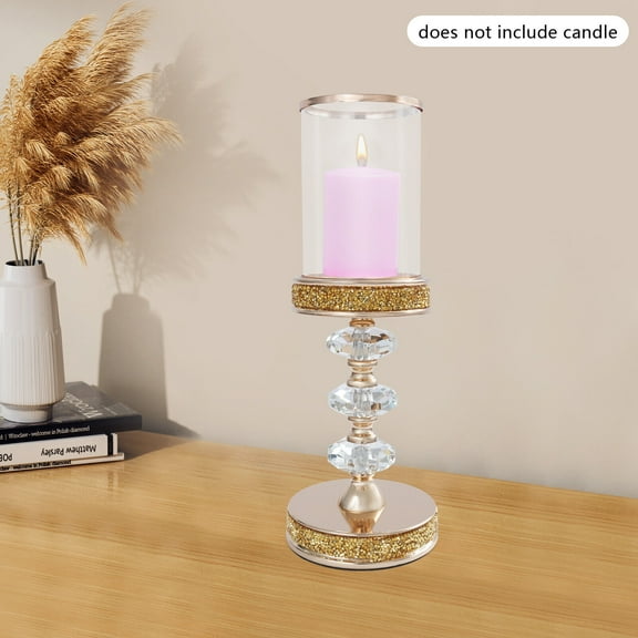 Gold Candle Holder, Crystal Candlesticks Holder, Tabletop Candle Holder