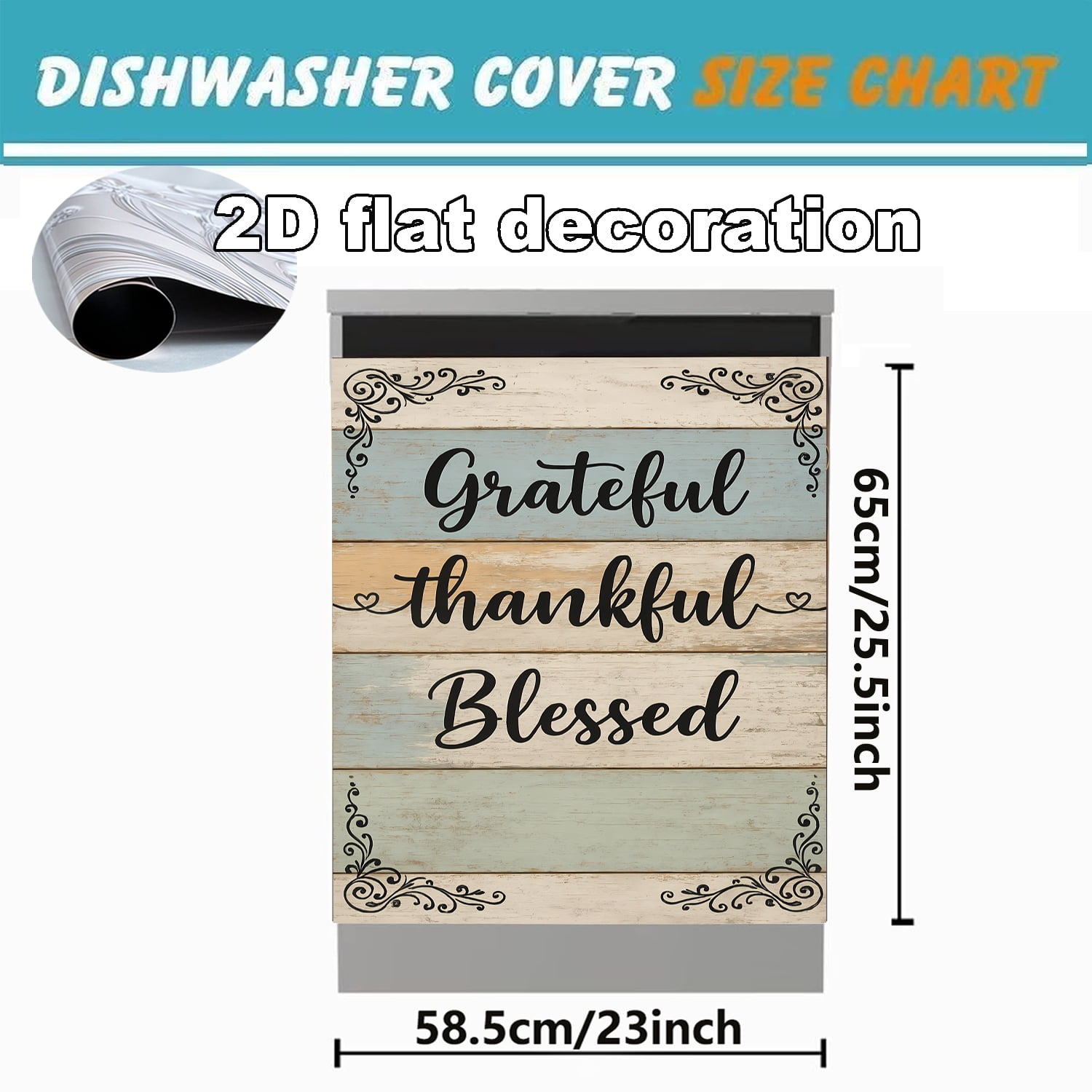 Wood Grain Blessings Dishwasher Magnet Cover, Dishwasher Front Door Decoration, Kitchen Decoration, Kitchen Dishwasher Decal, Refrigerator Panel, Magnetic Dishwasher Sticker 23 X 25.6 Inch