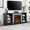 Cherry + 60-69 inches + MDF, variant on Grey Mantel Stone TV Media Stand with Faux Stacked Stone Surround, 58.31 Entertainment Console for TVs up to 65, Open Storage and Cable Management