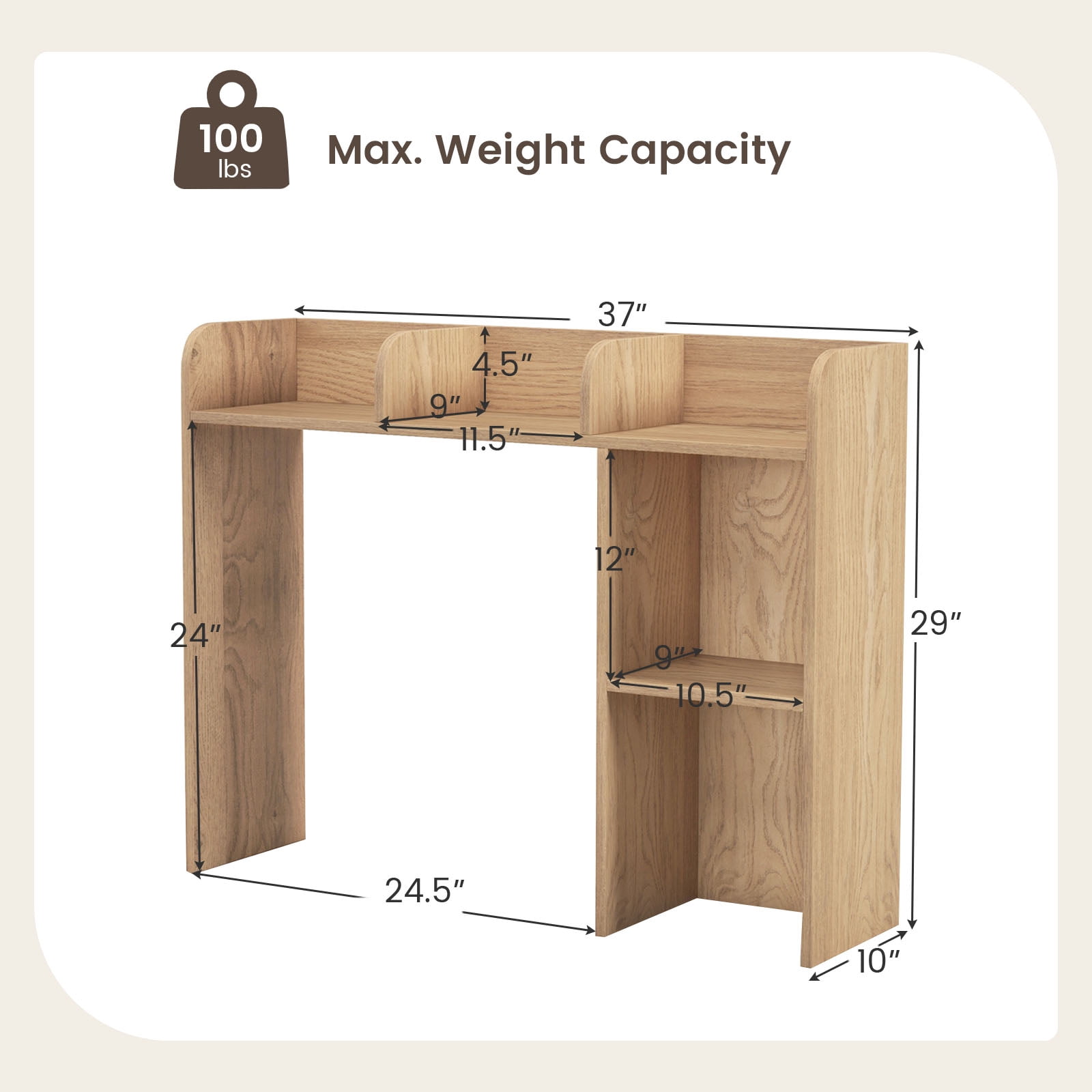 Giantex Desk Bookshelf, Wood Desk Hutch w/5 Shelves, Computer Table Display Rack, Organizer Shelf for Dorm Office Home, Natural