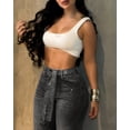 thumbnail image 5 of CHICME Jeans for Women Rhinestone High Waist Wide Leg Casual Boyfriend Denim Pants with Matching Sparkly Belt Black-S, 5 of 8