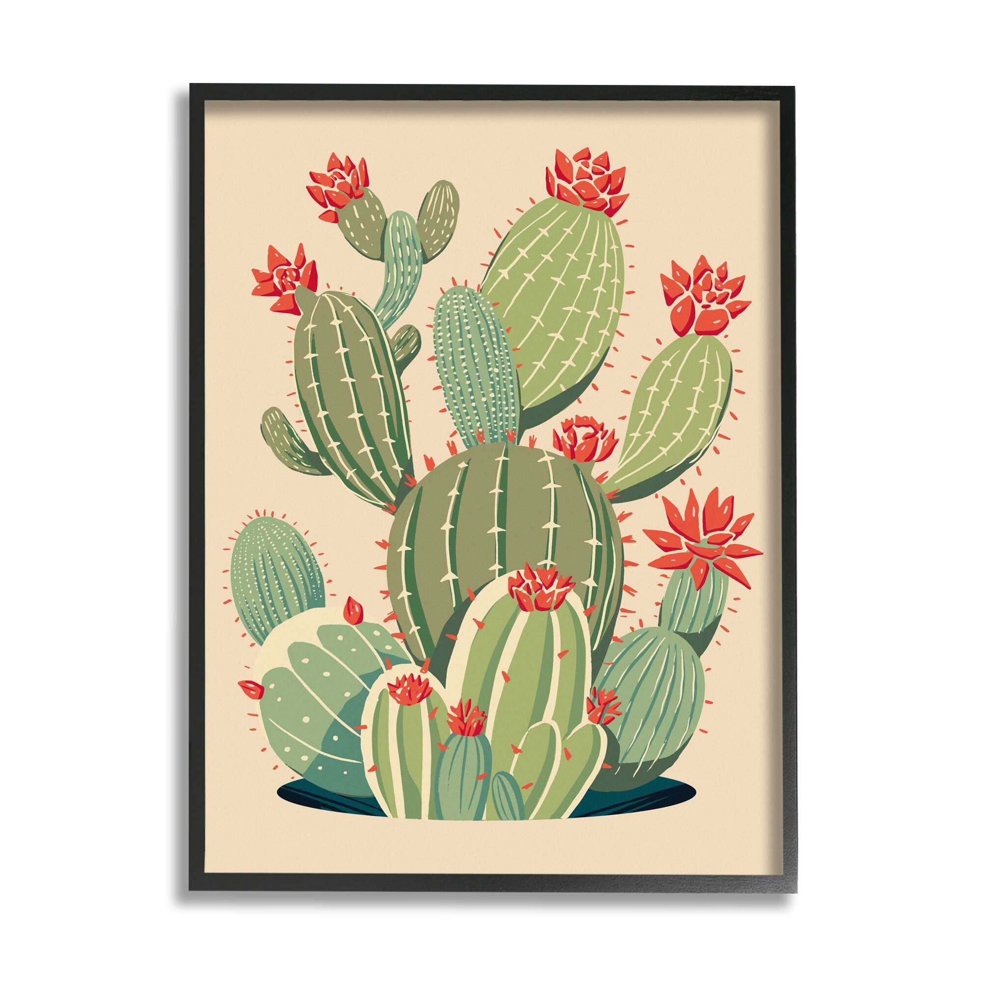 Stupell Industries Prickly Pear Cactus Botanicals Botanical & Floral Painting Gray Framed Art Print Wall Art