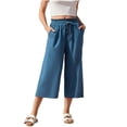 thumbnail image 3 of Aboser Cotton Linen Striped Capri Pants for Women Summer Trendy Casual Lounge Pants High Waisted Beach Vacation Capris Comfy Straight Leg Cropped Trousers with Pockets, 3 of 6