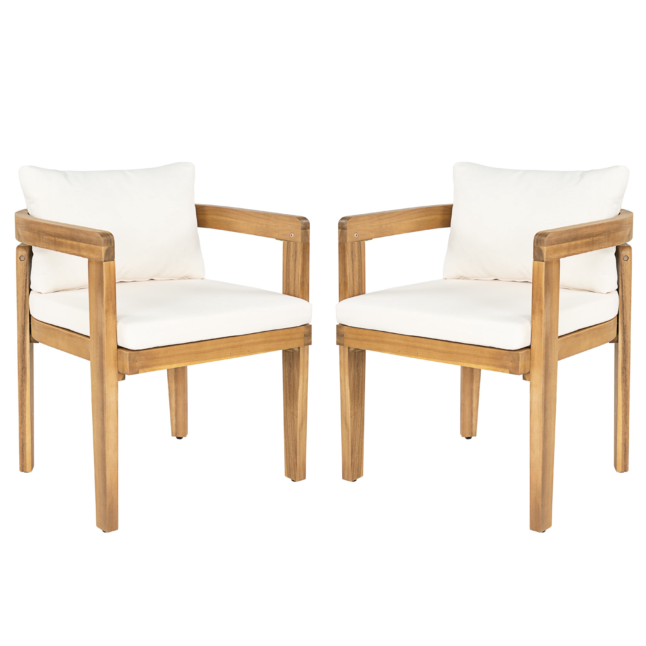 Christopher Knight Home Outdoor Patio Acacia Wood Dining Chairs with Beige Cushions, Teak, Set of 2