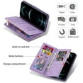 thumbnail image 3 of Phone Case for iPhone 14 6.1 inch Wallet Cover With Screen Protector and Wrist Strap Leather Flip Zipper Credit Card Holder Stand Cell Accessories iPhone14 5G i-Phone i14 iPhone14case Women Men Purple, 3 of 13