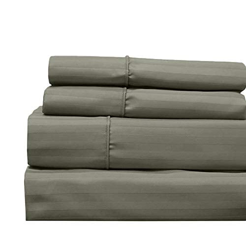 Royal Hotel Taies d'Oreiller de Lit 650 Fils - Taies d'Oreiller Infroissables - Mélange de Coton, Taies d'Oreiller en Satin, Hypoallergéniques, 2 Pcs - Très Grand Lit - Sauge, à Rayures