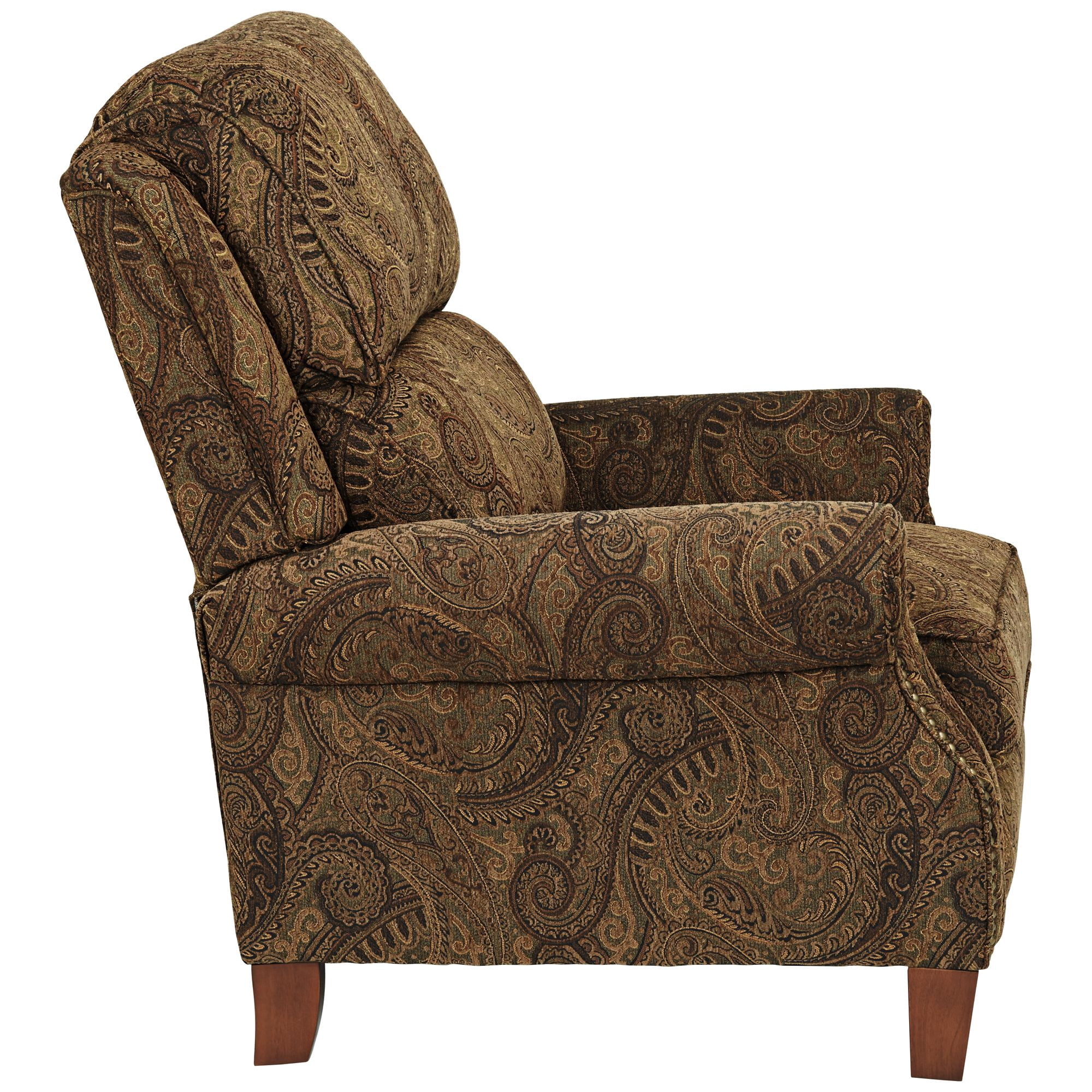 Kensington Hill Beaumont Warm Brown Paisley Patterned Fabric Recliner Chair Comfortable Push Manual Reclining Footrest for Bedroom Living Room Reading