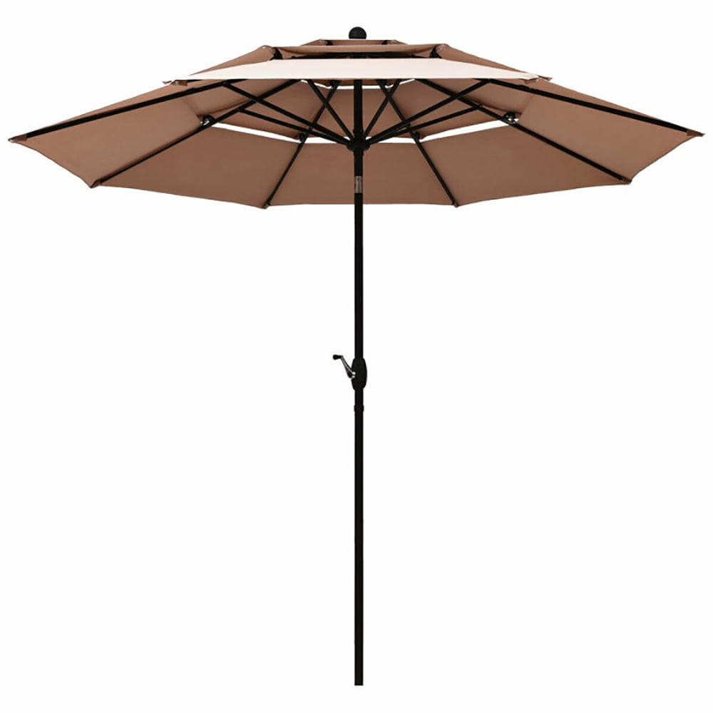Aimee Lii 10ft 3 Tier Patio Umbrella Aluminum Sunshade Shelter Double Vented without Base, Sunbrella Patio Umbrellas, Beige Aimee Lii 10ft 3 Tier Patio Umbrella Aluminum Sunshade Shelter Double Vented without Base, Sunbrella Patio Umbrellas, Beige