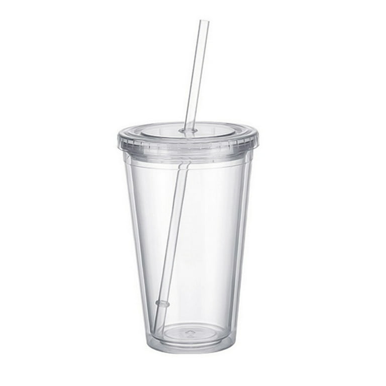 16OZ/473ml Double Wall Clear Plastic Tumbler with Straw & Lid