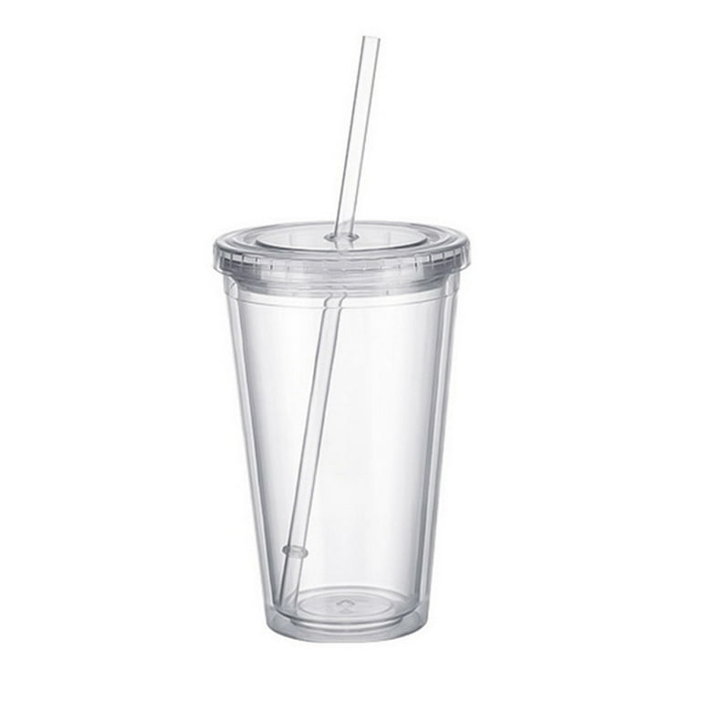 16-oz Double-Wall Clear Plastic Tumblers - Drinking Glasses - Tumblers with  Lids and Straws 