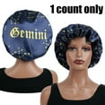 thumbnail image 2 of 1PC Constellation Print Satin Sleep Bonnet with Wide Band Soft Wrap Comfortable Cap for Daily Use Makeup & Face Washing Scorpio M, 2 of 6