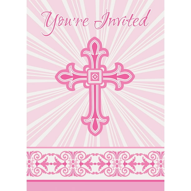 Radiant Cross Religious Invitations, Pink, 8ct