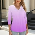 thumbnail image 5 of Generic Womens 3/4 Length Sleeve Tops Loose Fit Soft V Neck Trendy Gradient Color Business Casual Beach Oversize T Shirts, 5 of 5