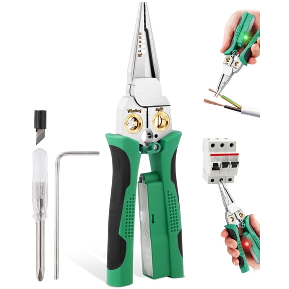 8 In 1 Wire Stripper with Voltage Tester, Wire Strippers/Crimper with Plier, Cutters, Splitting(12V-250V), Wire Stripping Tools for 10-18 AWG for Professional Electrician & DIY Tool