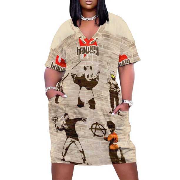 Love Banksy pegatina vestido suelto con bolsillos vestido elegante vestidos de verano para mujer 2025