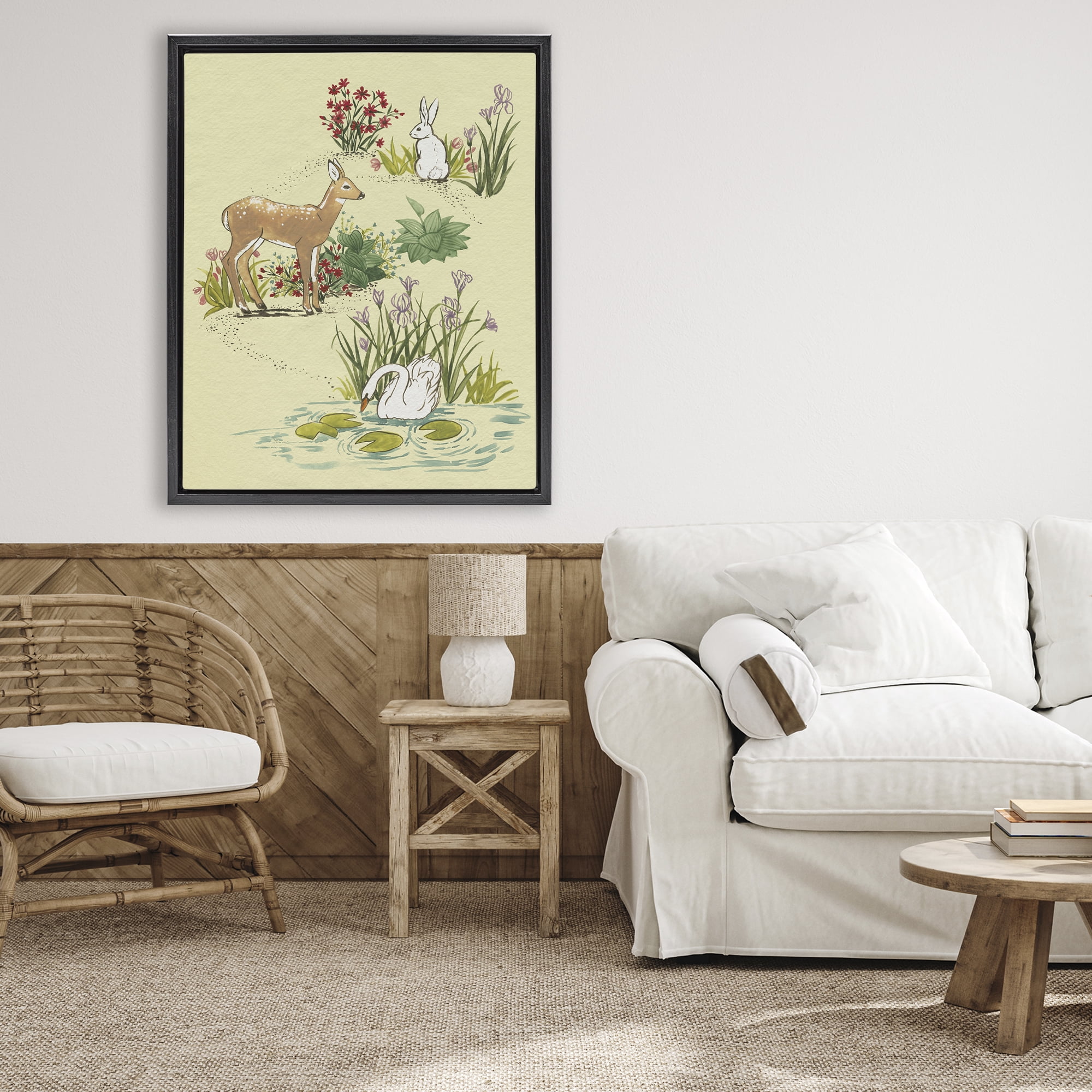 Stupell Industries Peaceful Spring Animals Black Framed Floater Canvas Wall Art, design by Grace Popp