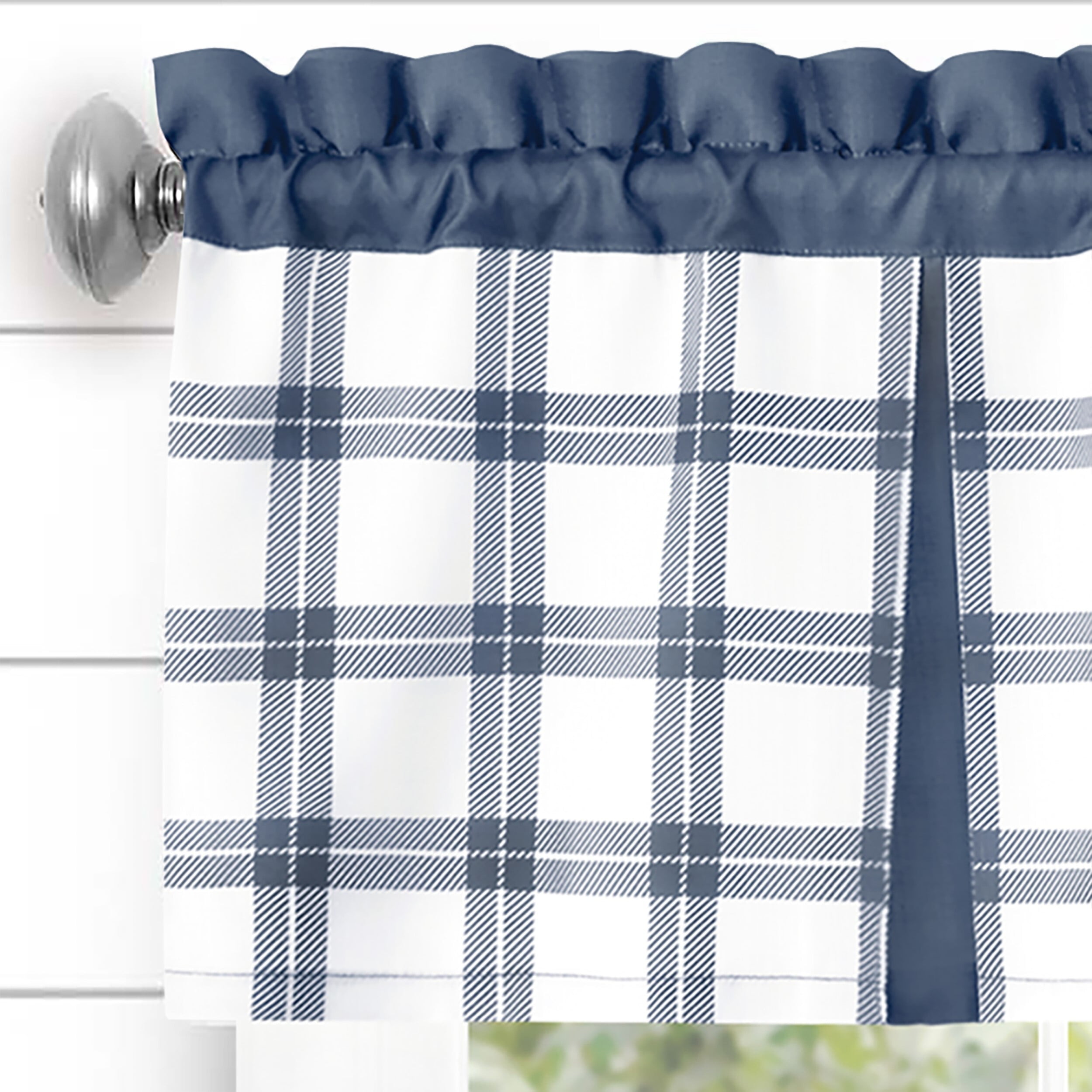 Achim Tate Plaid Light Filtering Tier and Valance Curtain Set, Blue, 58" x 24"