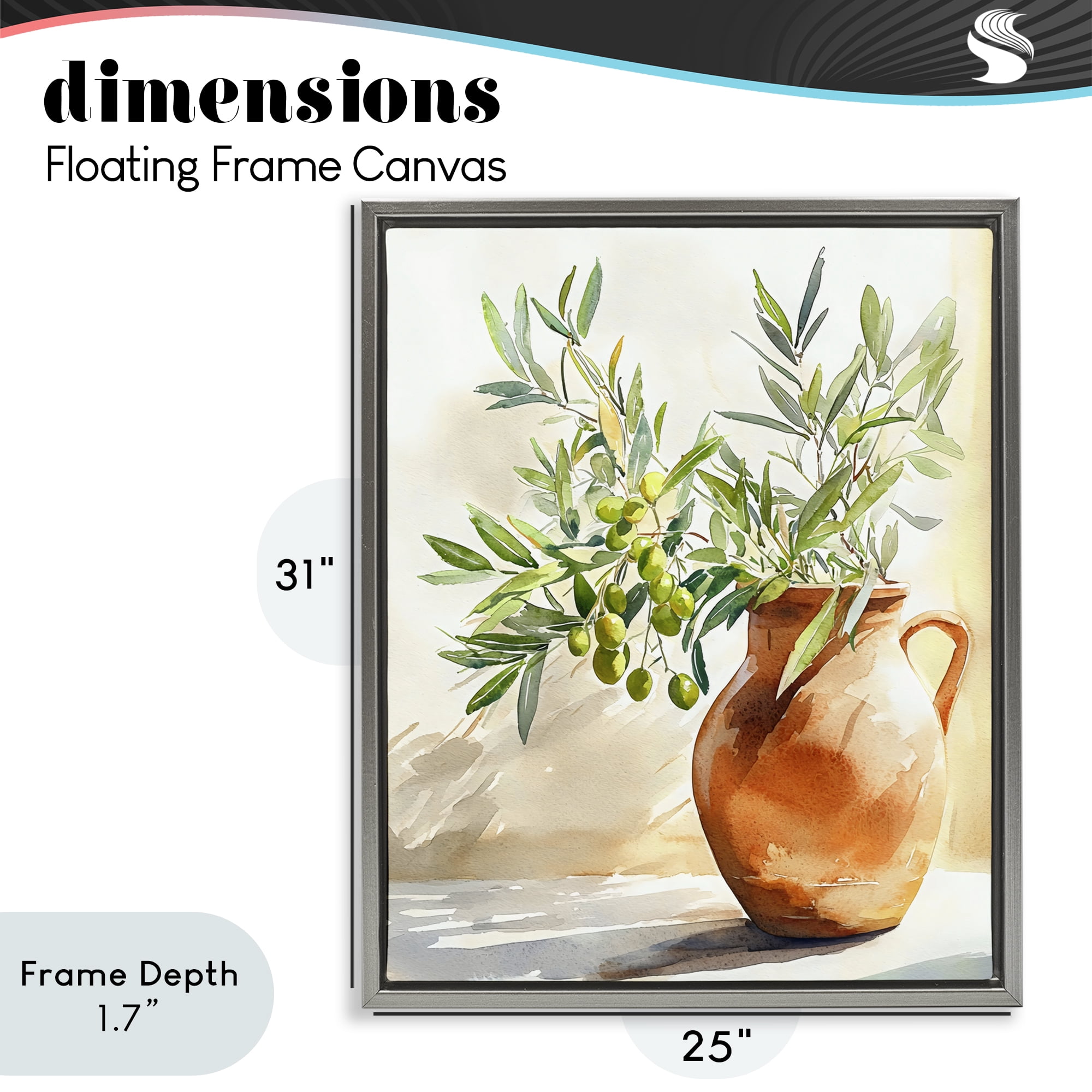 Stupell Industries Olive Branch in Terracotta Vase Gray Framed Floater Canvas Wall Art, design by LSR Design Studio