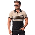 thumbnail image 3 of OIOLOYJM Mens Waffle Polo Shirts Casual Short-Sleeve Striped Button Pocket Golf Shirts Work Muscle Fit Polos Summer Sport Clothing Khaki 2XL, 3 of 8