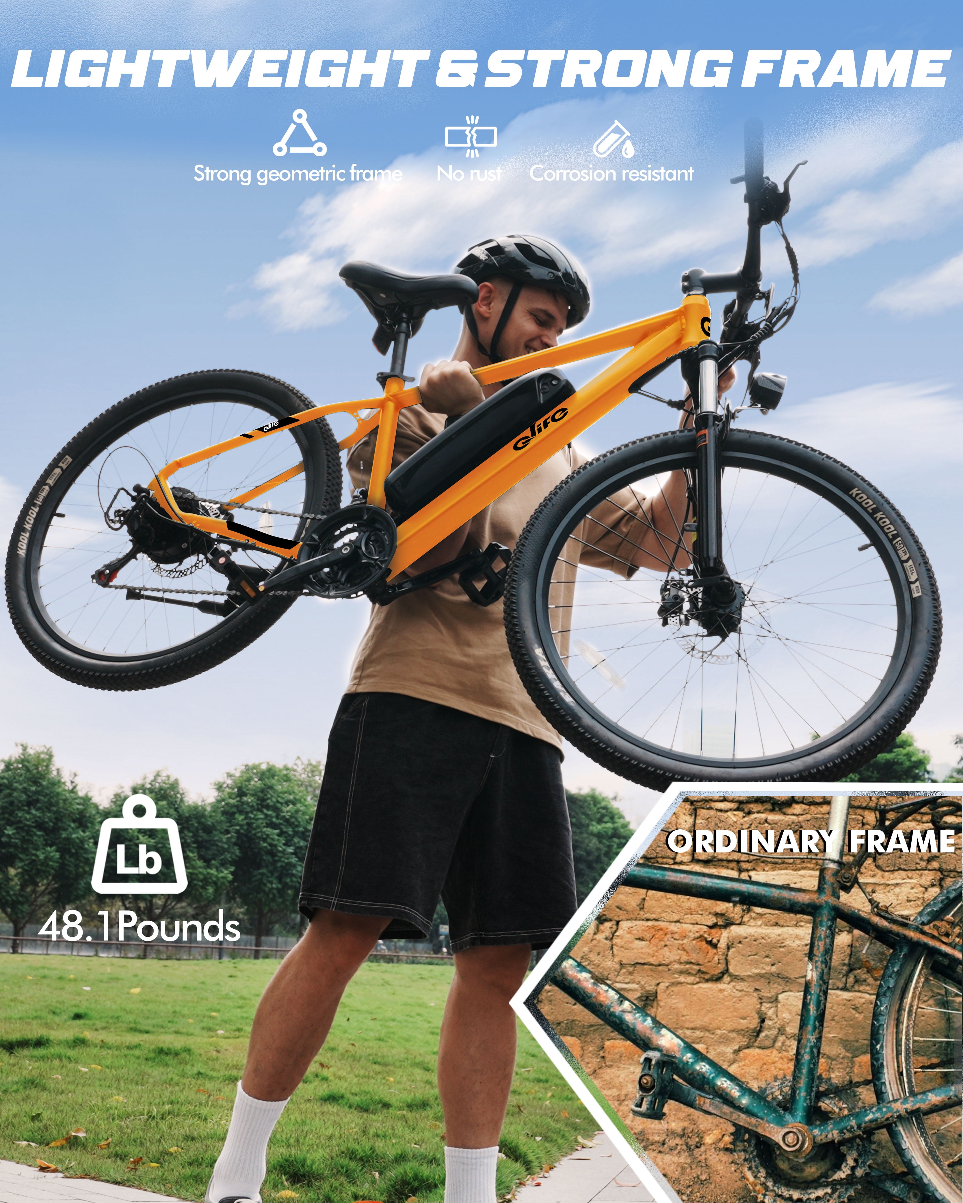 Qlife Racer Electric Bicycle for Adults, 21-Speed Mountain Ebike with Peak 1200W 28MPH Brushless Motor, 48V10.4Ah, 27.5X2.1 Tire,Orange