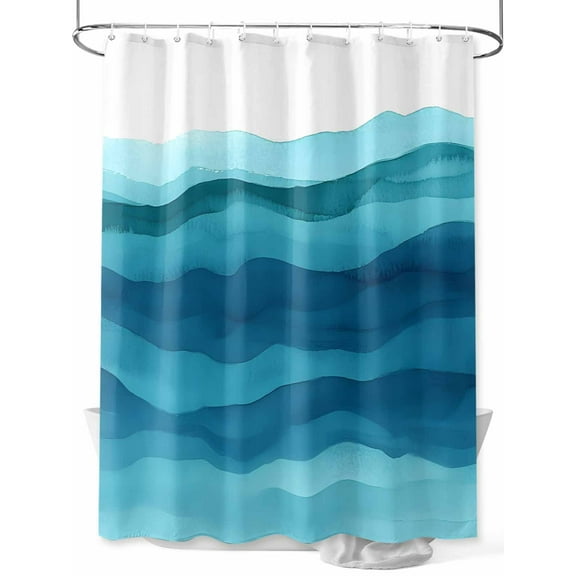 Shower Curtain Ombre Blue Wave Ocean Bath Curtains Decor Abstract Art Waterproof Polyester Fabric Bathroom Shower Curtain Set with 12 Hooks Decoration 72 x 72 Inches