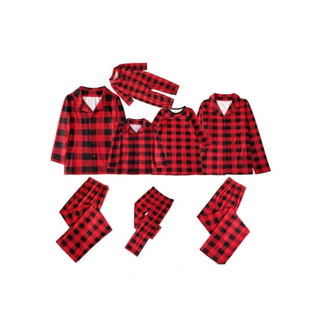 

Youweixiong Matching Family Christmas Pajamas Holiday Plaid Print Long Sleeve Lapel Shirt Pants Pjs Sleepwear Set