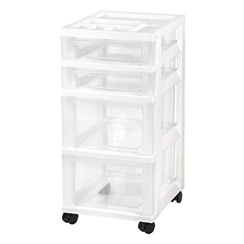 IRIS USA MC322 4Drawer Storage Cart with Organizer Top, (New), White