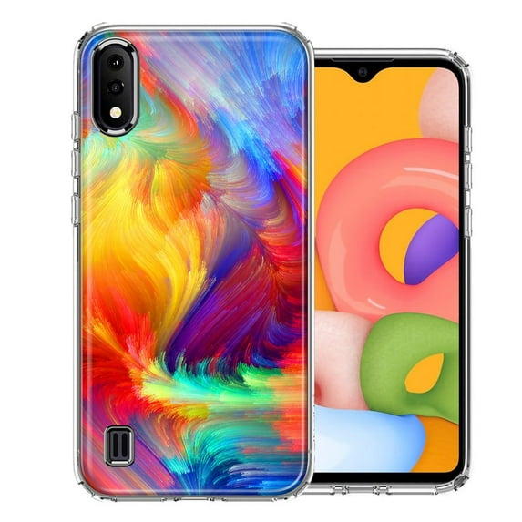 MUNDAZE For Samsung A01 Feather Paint Design Double Layer Phone Case Cover