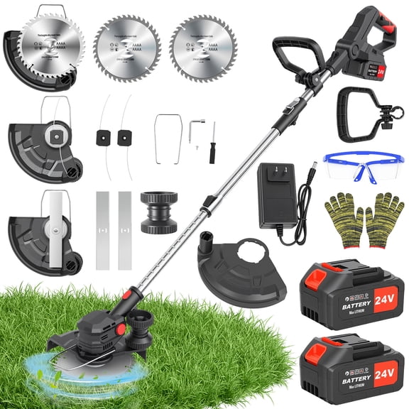 Electric Cordless Weed Eater, 4.0Ah Cordless Weed Wacker String Trimmer, 24V Grass Trimmer with 2 Battery, Charger Included