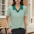 thumbnail image 2 of Daznico Womens Tops - Women's Striped Short Sleeve T Shirt Casual Crew Neck Top for Daily Wear Blouse with Classic Collar - Shirts for Women,Color:Green,Size:S, 2 of 5