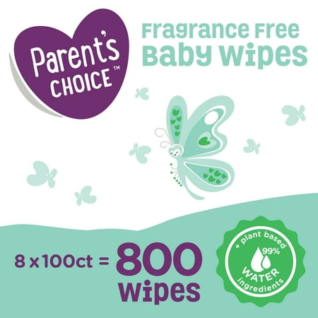 Parent's Choice Fragrance Free Baby Wipes, 8 Flip-Top Packs (800